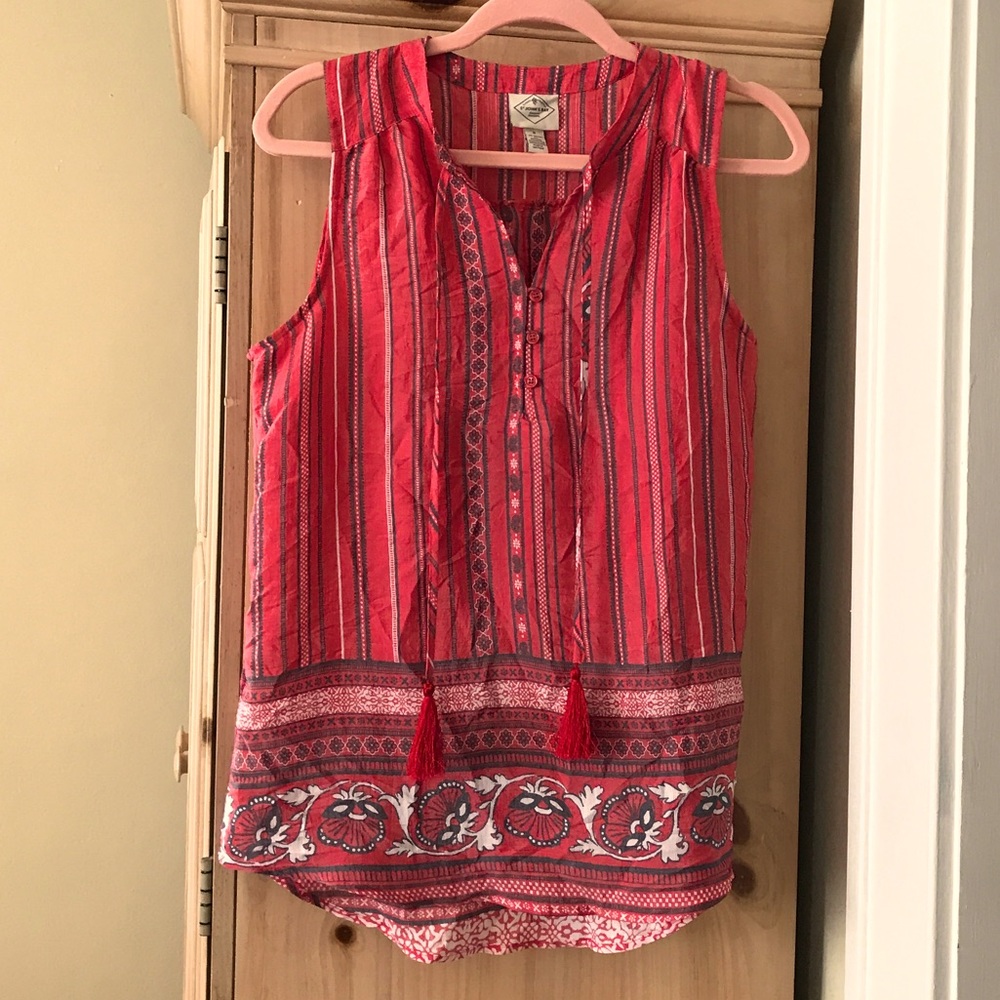 St. John’s Bay Women’s Red Striped Sleeveless Blouse Size Small